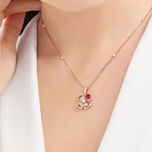 Red Crystal Flower Rose Gold Necklac